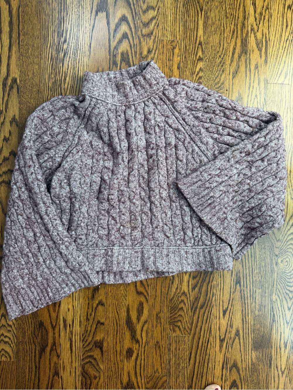 Cozy Cable Knit Mock Neck Heather Burgundy Autumn Winter Fall Chunky Sweater